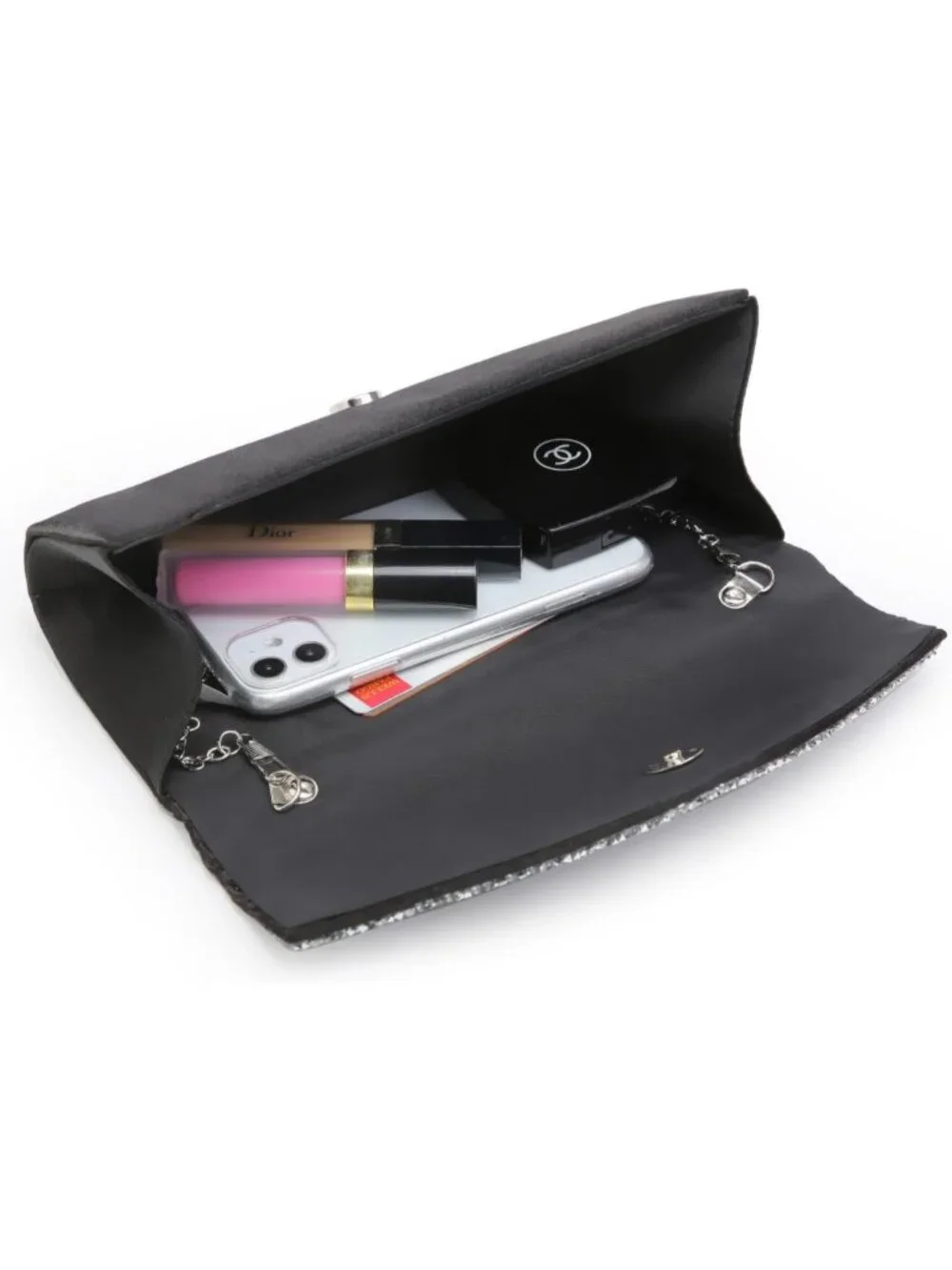 Women's Black  Rhinestone Evening Clutch Purse Formal Hand Bag Prom Party Bag